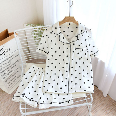 Καλοκαίρι/Φθινόπωρο Strawberry Print Γυναικείες πιτζάμες βαμβακερές κρεπ κοντομάνικο σορτς κοστούμια πέτο Χαριτωμένα χαλαρά άνετα ρούχα για το σπίτι