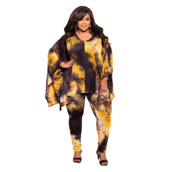 XL-5XL 2022 Fall Plus Size Two Piece Σετ Γυναικεία Ρούχα Γραβάτα Dye Leopard Camouflage Μακρυμάνικο μπλουζάκι και παντελόνι