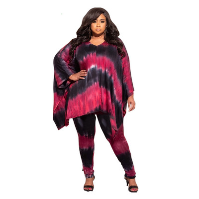XL-5XL 2022 Fall Plus Size Two Piece Σετ Γυναικεία Ρούχα Γραβάτα Dye Leopard Camouflage Μακρυμάνικο μπλουζάκι και παντελόνι