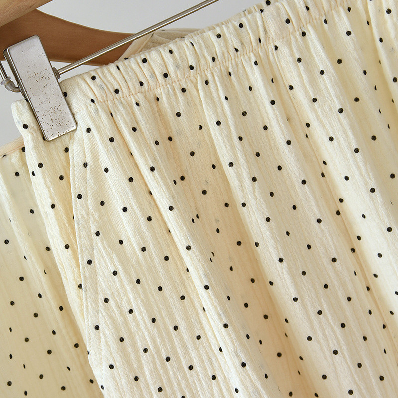 Άνοιξη Καλοκαίρι Νέο Γυναικείο Σετ Πιτζάμες 100% Βαμβακερό κρεπ Παντελόνι 3/4 μανίκια μέχρι τη γάμπα Παντελόνι δύο τεμαχίων πουά Cute Home Wear Thin Set