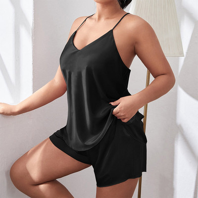 Dámske pyžamo, veľká veľkosť 3XL-5XL, nočné prádlo s výstrihom do V a ramienkami, letné sexy pyžamo, voľné spoločenské oblečenie s kraťasmi