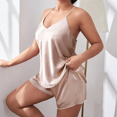 Dámske pyžamo, veľká veľkosť 3XL-5XL, nočné prádlo s výstrihom do V a ramienkami, letné sexy pyžamo, voľné spoločenské oblečenie s kraťasmi