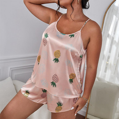 Dámske pyžamo, veľká veľkosť 3XL-5XL, nočné prádlo s výstrihom do V a ramienkami, letné sexy pyžamo, voľné spoločenské oblečenie s kraťasmi