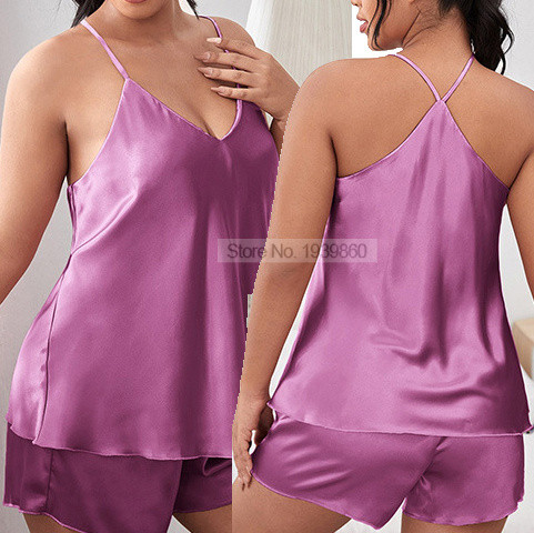 Dámske pyžamo, veľká veľkosť 3XL-5XL, nočné prádlo s výstrihom do V a ramienkami, letné sexy pyžamo, voľné spoločenské oblečenie s kraťasmi