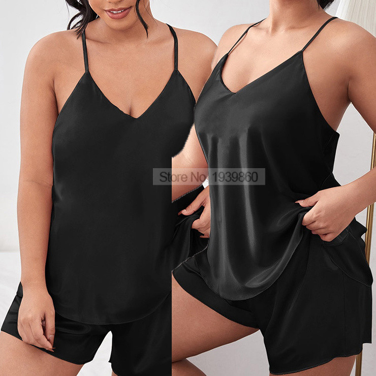 Dámske pyžamo, veľká veľkosť 3XL-5XL, nočné prádlo s výstrihom do V a ramienkami, letné sexy pyžamo, voľné spoločenské oblečenie s kraťasmi