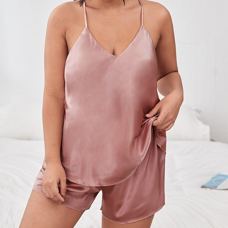 Dámske pyžamo, veľká veľkosť 3XL-5XL, nočné prádlo s výstrihom do V a ramienkami, letné sexy pyžamo, voľné spoločenské oblečenie s kraťasmi