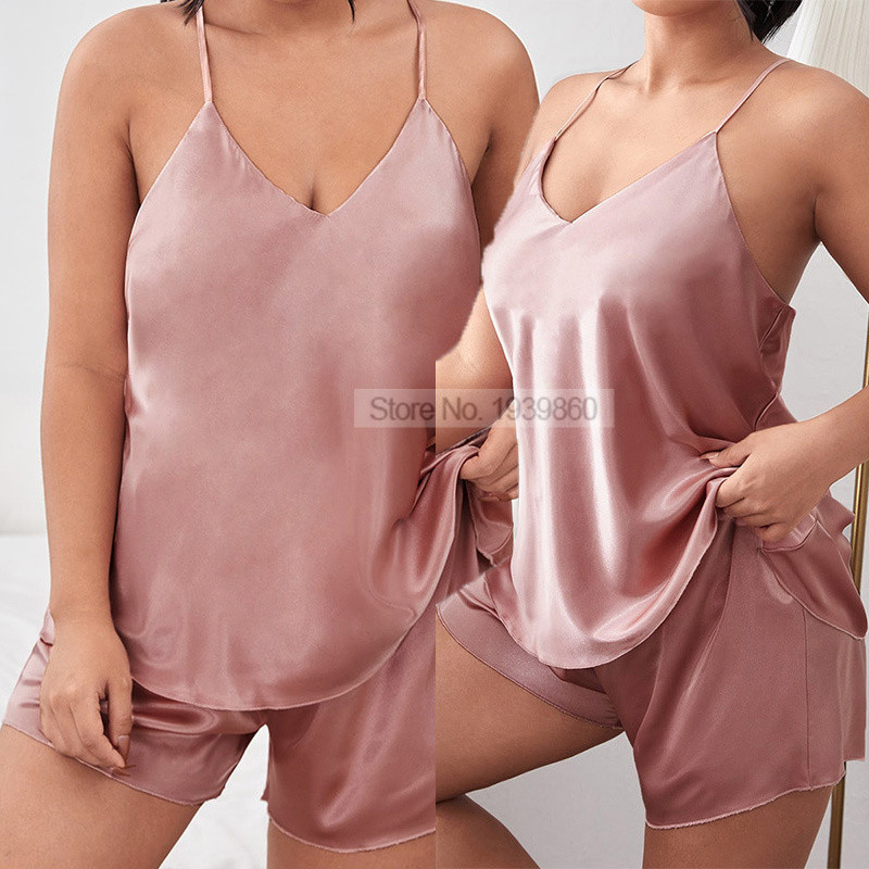 Dámske pyžamo, veľká veľkosť 3XL-5XL, nočné prádlo s výstrihom do V a ramienkami, letné sexy pyžamo, voľné spoločenské oblečenie s kraťasmi