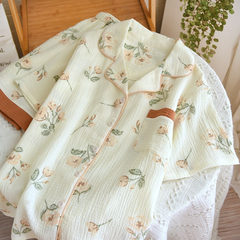 Puhast puuvillast naiste pidžaamakomplekt, rooside lilledega prinditud koduülikonnad, lühikeste varrukatega pidžaama, 2023. aasta suvi, uued 2 tk magamisriided