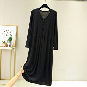 Φθινοπωρινό νυχτικό για έγκυες γυναίκες που θηλάζουν με V λαιμόκοψη Χαλαρό κουμπί Μακρύ Νυχτικό Φόρεμα Θηλασμού Πιτζάμες για το σπίτι