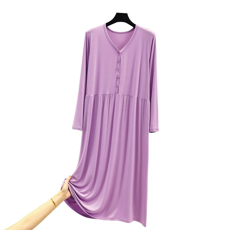 Φθινοπωρινό νυχτικό για έγκυες γυναίκες που θηλάζουν με V λαιμόκοψη Χαλαρό κουμπί Μακρύ Νυχτικό Φόρεμα Θηλασμού Πιτζάμες για το σπίτι