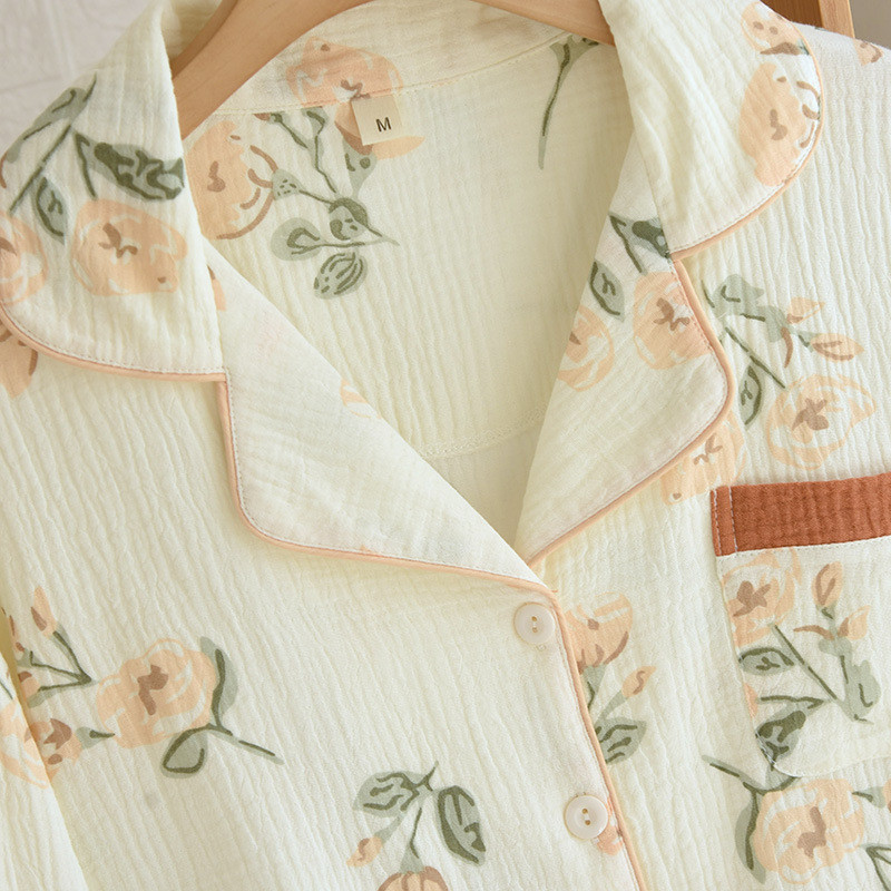 2023 Νέα Άνοιξη Καλοκαίρι Γυναικεία χαριτωμένα μακρυμάνικα παντελόνια με εμπριμέ καμέλια σετ πιτζάμες Λεπτό βαμβακερό κρεπ 2 τμχ Γυναικεία υπνοδωμάτια