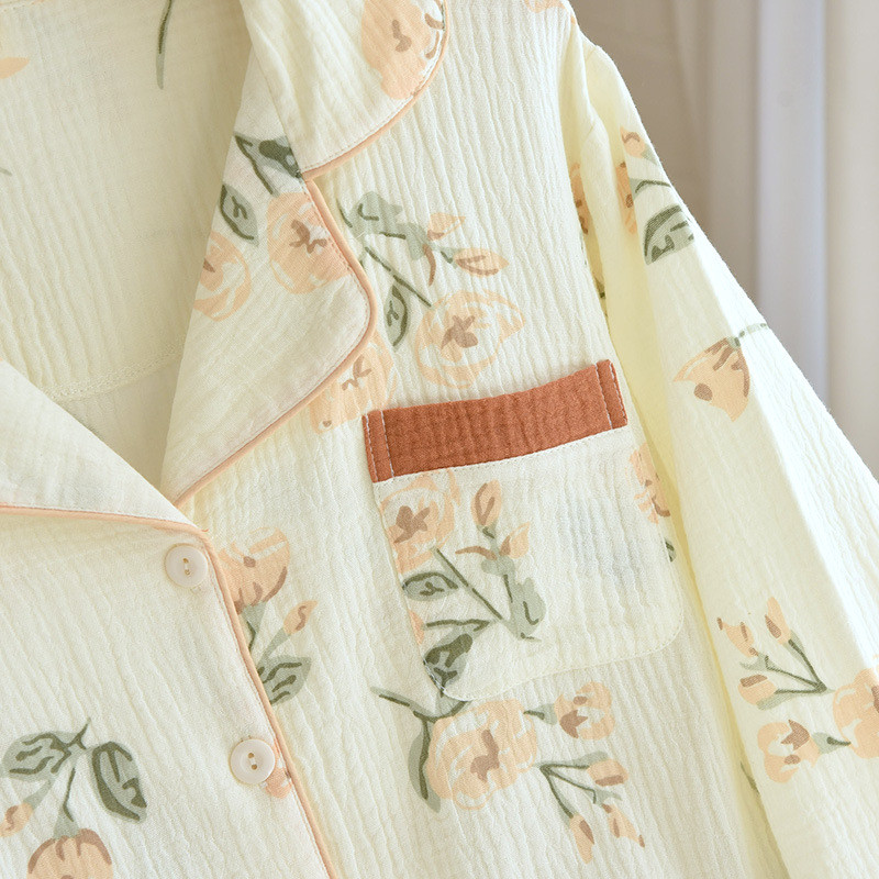 2023 Νέα Άνοιξη Καλοκαίρι Γυναικεία χαριτωμένα μακρυμάνικα παντελόνια με εμπριμέ καμέλια σετ πιτζάμες Λεπτό βαμβακερό κρεπ 2 τμχ Γυναικεία υπνοδωμάτια