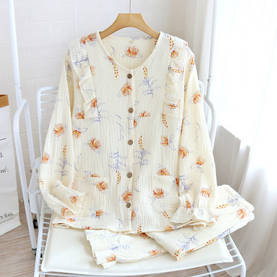 Pijamale pentru femei Nou Toamnă Primăvară Set de lenjerie de dormit moale cu mânecă lungă Pijama cu desene animate fluture drăguț Femei Set de lenjerie de noapte pentru acasă cardigan