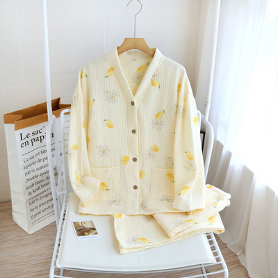 Pijamale pentru femei Nou Toamnă Primăvară Set de lenjerie de dormit moale cu mânecă lungă Pijama cu desene animate fluture drăguț Femei Set de lenjerie de noapte pentru acasă cardigan