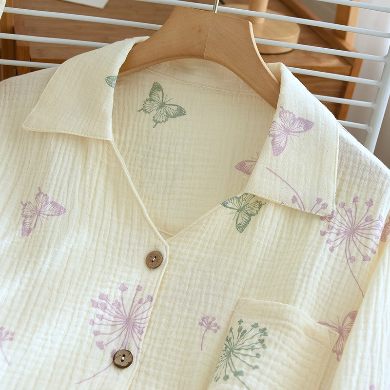 Pijamale pentru femei Nou Toamnă Primăvară Set de lenjerie de dormit moale cu mânecă lungă Pijama cu desene animate fluture drăguț Femei Set de lenjerie de noapte pentru acasă cardigan