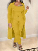 LW Plus Size Toamna Ținute pentru femei Casual Fashion Tricot cu nervuri Unii Snur Mâneci lungi Set pantaloni trei piese