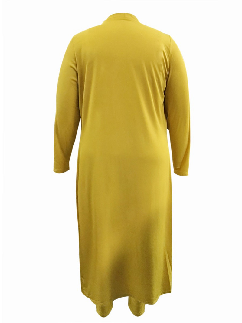 LW Plus Size Toamna Ținute pentru femei Casual Fashion Tricot cu nervuri Unii Snur Mâneci lungi Set pantaloni trei piese