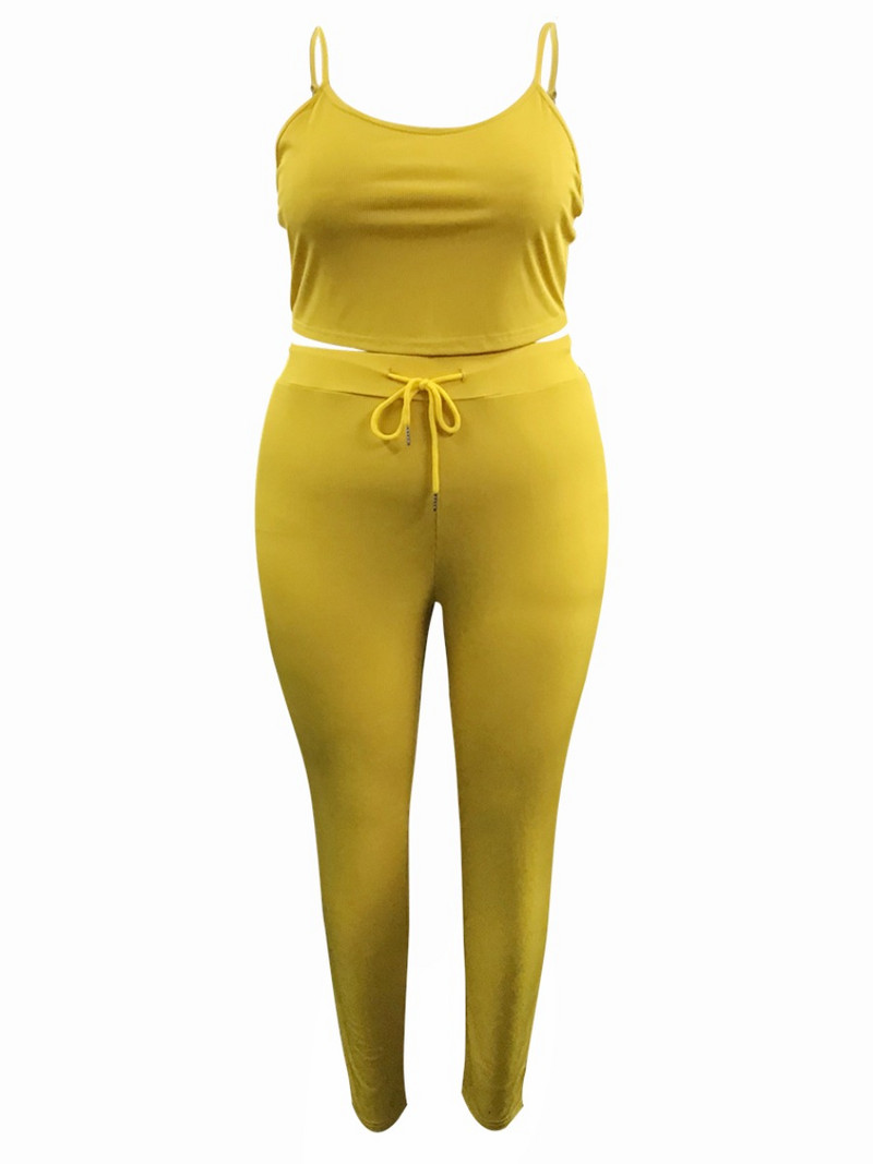 LW Plus Size Toamna Ținute pentru femei Casual Fashion Tricot cu nervuri Unii Snur Mâneci lungi Set pantaloni trei piese