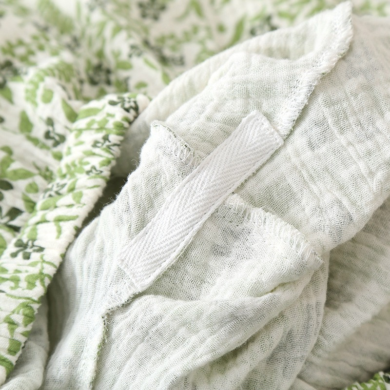 Πυτζάμες με μακρύ μανίκι από βαμβακερό νήμα κιμονό με λαιμόκοψη με λαιμόκοψη Πράσινα λουλούδια εκτύπωση με λαιμόκοψη Δαντέλα Γυναικεία σαλονάκια 2 τεμαχίων ιαπωνικού στυλ