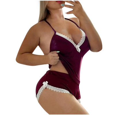 Set de pijamale cu imprimeu leopard pentru femei, dantela sexy, cu decolteu în V adânc, lenjerie, set scurt, costum de pijama, lenjerie de dormit, lenjerie de dantelă, pijamale