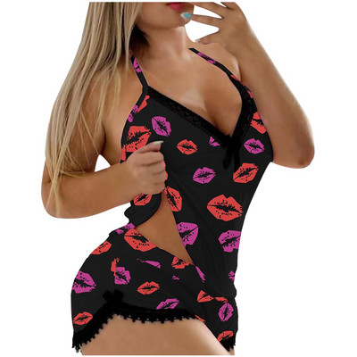 Set de pijamale cu imprimeu leopard pentru femei, dantela sexy, cu decolteu în V adânc, lenjerie, set scurt, costum de pijama, lenjerie de dormit, lenjerie de dantelă, pijamale