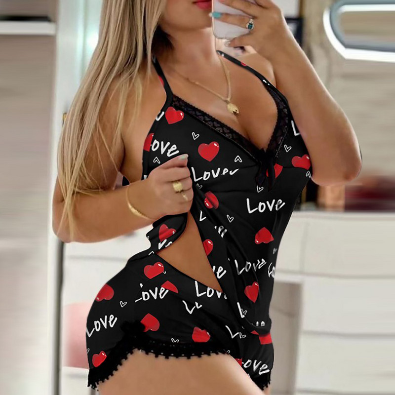 Set de pijamale cu imprimeu leopard pentru femei, dantela sexy, cu decolteu în V adânc, lenjerie, set scurt, costum de pijama, lenjerie de dormit, lenjerie de dantelă, pijamale