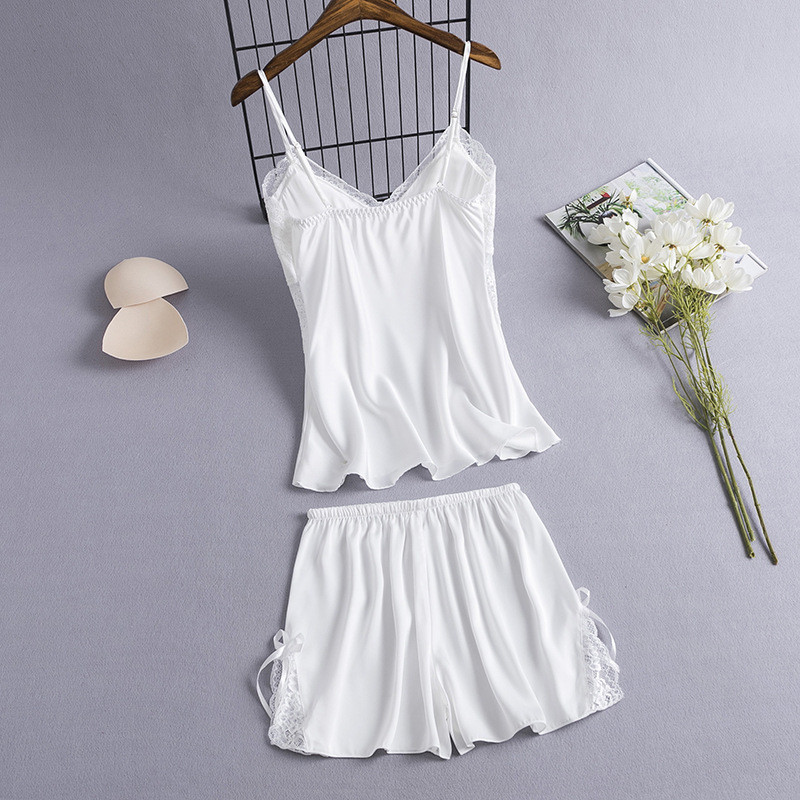 Σετ ύπνου Cami & σορτς 2 τεμαχίων Γυναικεία κοστούμι πιτζάμες Σέξι δαντέλα σπίτι Ρούχα με λαιμόκοψη V-λαιμόκοψη Πυζόνια Lounge Wear Καλοκαιρινά νυχτικά