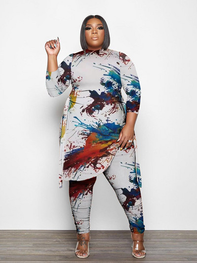 Plus μέγεθος 2 τεμαχίων γυναικείο σετ 5xl Φθινοπωρινό μακρυμάνικο μπλουζάκι και παντελόνι Καμουφλάζ Στολή δύο τεμαχίων χονδρική χονδρική αποστολή