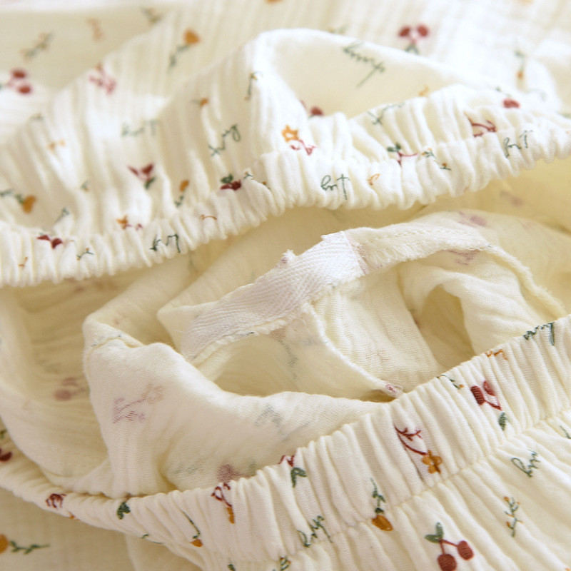 Ανοιξιάτικο και Φθινόπωρο Νέο Γυναικείο Σετ λουλουδένιο πιτζάμες με λαιμόκοψη με μακρυμάνικο παντελόνι 100% βαμβακερό κρεπ μεγάλο μέγεθος Γλυκό και χαριτωμένο σετ ρούχων για το σπίτι