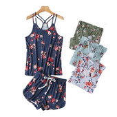 Molett puha modális szexi rövidnadrág pizsama szettek női pizsama koreai divat virág Nyomtatott spagetti pántok női hálóruha