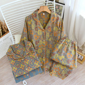 Τα νεότερα λουλούδια εμπριμέ βαμβακερά γυναικεία μακρυμάνικα παντελόνια για το σπίτι Κοστούμι ρετρό στυλ Παντελόνι σετ πιτζάμες για την άνοιξη και το φθινόπωρο