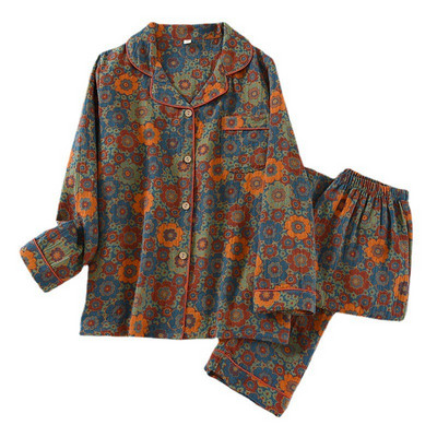 Τα νεότερα λουλούδια εμπριμέ βαμβακερά γυναικεία μακρυμάνικα παντελόνια για το σπίτι Κοστούμι ρετρό στυλ Παντελόνι σετ πιτζάμες για την άνοιξη και το φθινόπωρο