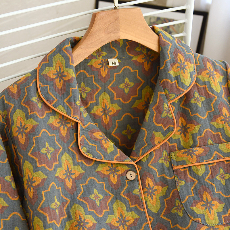 Τα νεότερα λουλούδια εμπριμέ βαμβακερά γυναικεία μακρυμάνικα παντελόνια για το σπίτι Κοστούμι ρετρό στυλ Παντελόνι σετ πιτζάμες για την άνοιξη και το φθινόπωρο