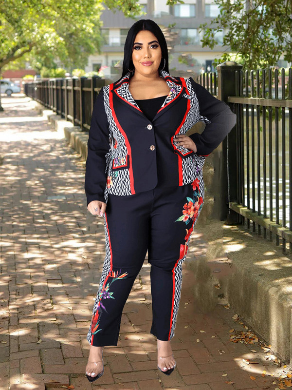 Îmbrăcăminte pentru femei de mărime mare Set cu două piese, top și pantaloni, elegante, pentru dama, pentru birou, cu mânecă lungă, costum pentru sacou Articole vrac 3xl 4xl 5xl 6xl