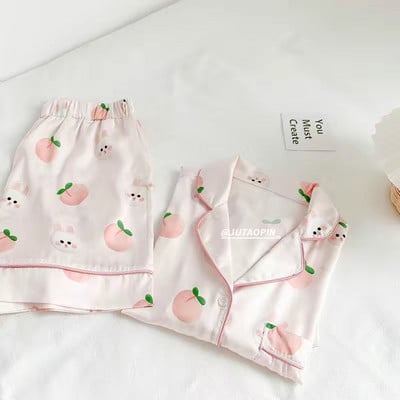 Női selyem pizsama Kétrészes nyári pizsama Strip-Type tömör csipke otthoni ruhák rövid ujjú kardigán otthoni szett alkalmi hálóing