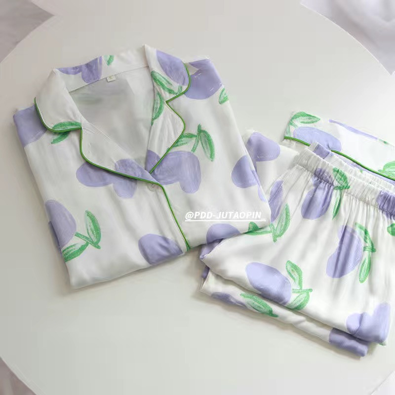 Női selyem pizsama Kétrészes nyári pizsama Strip-Type tömör csipke otthoni ruhák rövid ujjú kardigán otthoni szett alkalmi hálóing