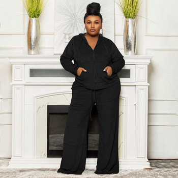 Plus Size Velvet Γυναικεία Σετ 2 τεμαχίων Κοστούμια Fashion Curve ίσιο παντελόνι και σακάκι Street 3xl 4xl 5xl 6xl