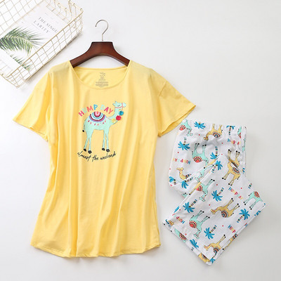 Set de pijamale pentru femei Vară/primăvară Nouă pijamă cu imprimeu cu zebră din desene animate Top cu decolteu în V + pantaloni 2 buc. Îmbrăcăminte de acasă subțire în stil coreean de dimensiuni mari