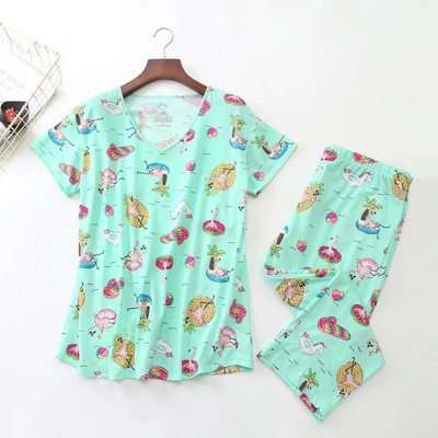 Set de pijamale pentru femei Vară/primăvară Nouă pijamă cu imprimeu cu zebră din desene animate Top cu decolteu în V + pantaloni 2 buc. Îmbrăcăminte de acasă subțire în stil coreean de dimensiuni mari