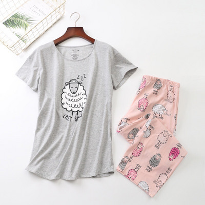 Set de pijamale pentru femei Vară/primăvară Nouă pijamă cu imprimeu cu zebră din desene animate Top cu decolteu în V + pantaloni 2 buc. Îmbrăcăminte de acasă subțire în stil coreean de dimensiuni mari