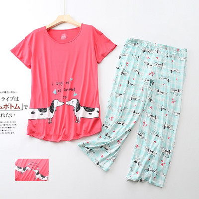 Set de pijamale pentru femei Vară/primăvară Nouă pijamă cu imprimeu cu zebră din desene animate Top cu decolteu în V + pantaloni 2 buc. Îmbrăcăminte de acasă subțire în stil coreean de dimensiuni mari