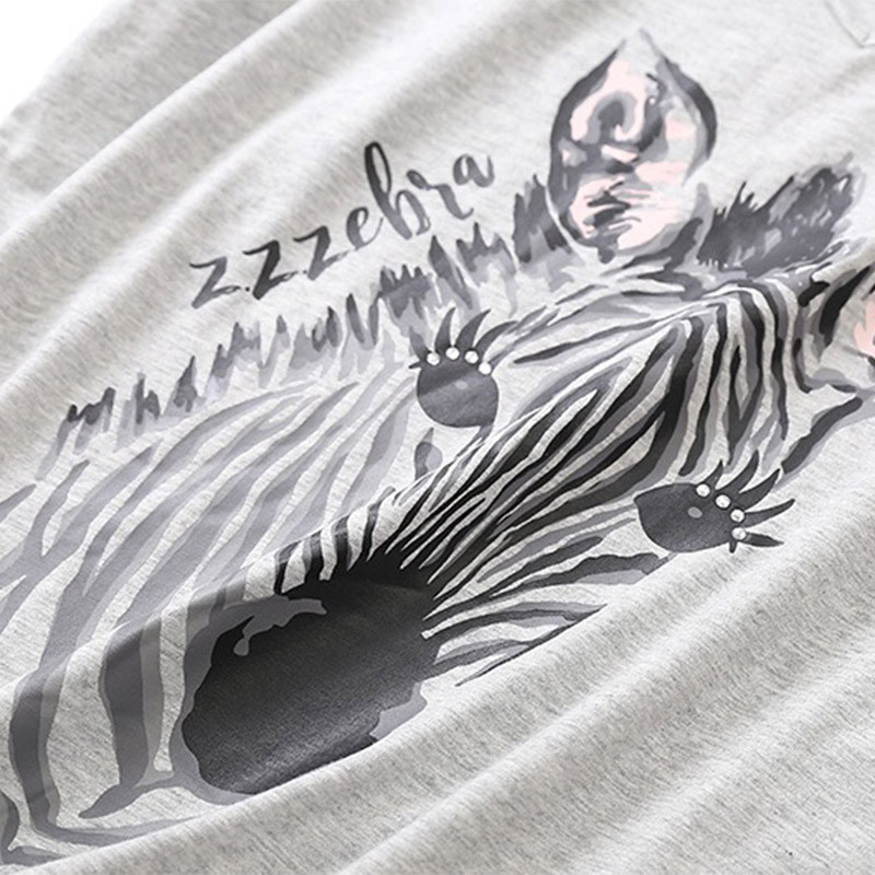 Σετ γυναικείες πιτζάμες Καλοκαίρι/Άνοιξη Νέο Cartoon Zebra Printed Sleepwear Top+Pants 2Pcs Κορεάτικου στυλ Λεπτά, μεγάλα νούμερα σπιτιού