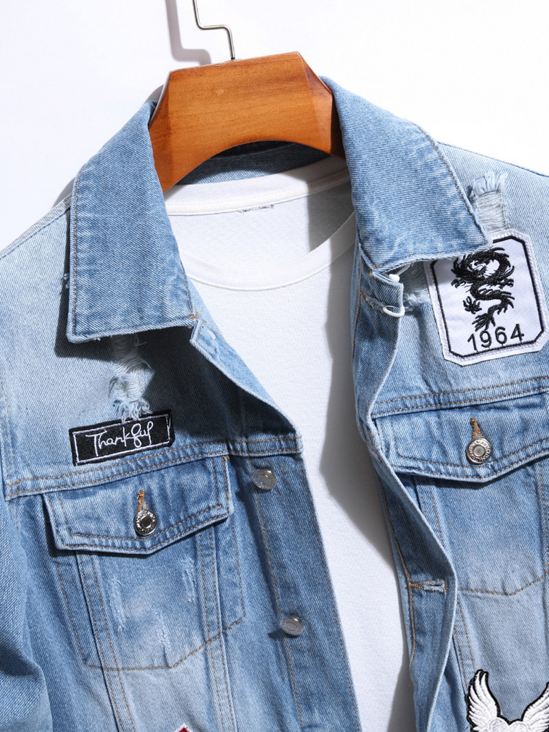 Džinsų striukė Vyriškas Paltas Vyriškas korėjietiško stiliaus mados studentams Gražus universalus švarkas Naujas mados bombonešis džinsinis striukė Kaubojus paltas