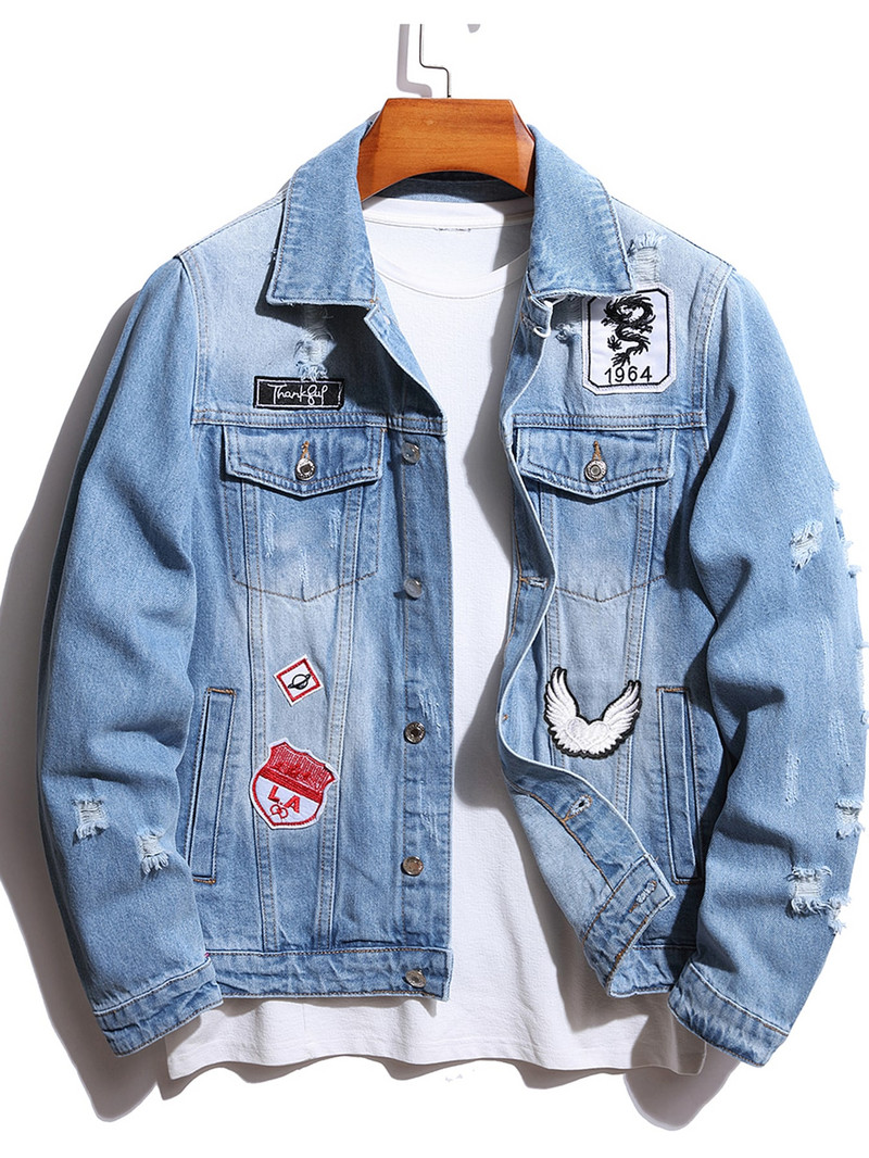 Džinsų striukė Vyriškas Paltas Vyriškas korėjietiško stiliaus mados studentams Gražus universalus švarkas Naujas mados bombonešis džinsinis striukė Kaubojus paltas