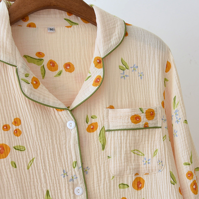 Πυτζάμες από βαμβακερή πυζά Γυναικεία φθινοπωρινή χαριτωμένη γιασεμί τύπωμα πιτζάμες μακρυμάνικο παντελόνι πιτζάμα γυναικείο σετ Negligee κοστούμι ζακέτα