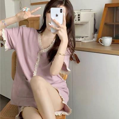 Kompleti pidžama Ženska ljetna slatka noćna odjeća s volanima Meka kućna šik bez rukava Vruća rasprodaja u korejskom stilu Lijepa klasična moda