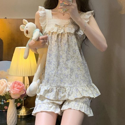 Kompleti pidžama Ženska ljetna slatka noćna odjeća s volanima Meka kućna šik bez rukava Vruća rasprodaja u korejskom stilu Lijepa klasična moda