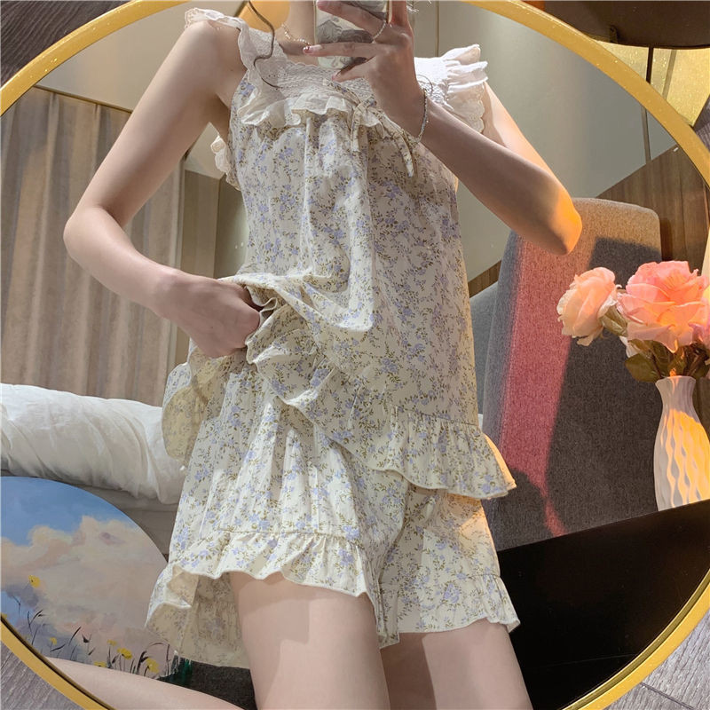 Kompleti pidžama Ženska ljetna slatka noćna odjeća s volanima Meka kućna šik bez rukava Vruća rasprodaja u korejskom stilu Lijepa klasična moda