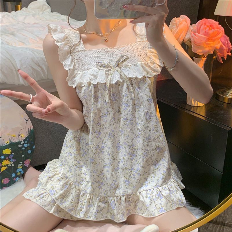 Kompleti pidžama Ženska ljetna slatka noćna odjeća s volanima Meka kućna šik bez rukava Vruća rasprodaja u korejskom stilu Lijepa klasična moda