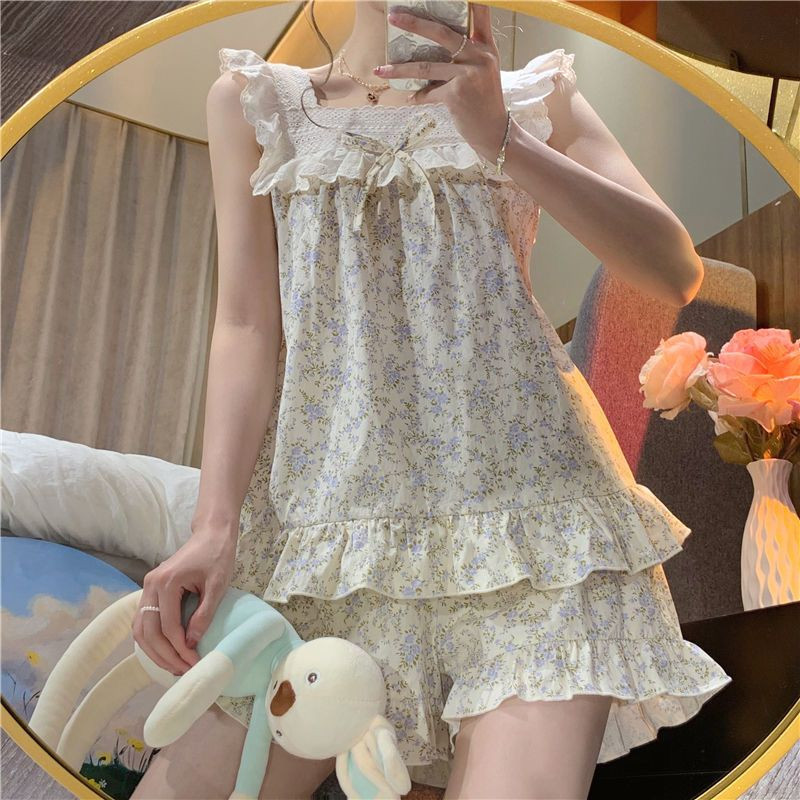 Kompleti pidžama Ženska ljetna slatka noćna odjeća s volanima Meka kućna šik bez rukava Vruća rasprodaja u korejskom stilu Lijepa klasična moda